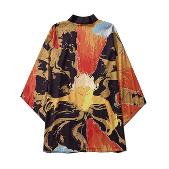 Oranžinės spalvos Marškinėliai Kimono Megztinis Vyrams Japonijos Vyrų Yukata Vyrų Haori Japonijos Spausdinti Kailis Tradicinius Japonijos Drabužius Camiseta Homb