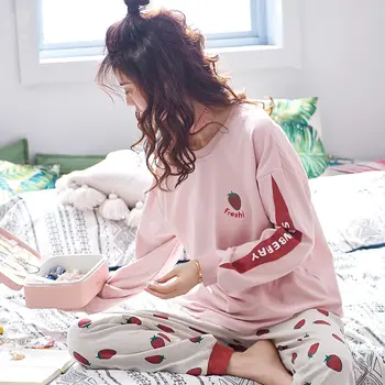 Pajama Komplektai Moterų Spausdinti Ilgomis Rankovėmis Sleepwear Moterų Korėjos Stiliaus Laisvalaikio Madinga Moterų Kawaii Homewear Prarasti Saldus, Prabangus Naujas