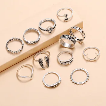Pakuotėje yra 12 Asmenybės Kūrybos Karka Žiedas Bohemijos Retro Iškilumo Lapų Žiedas Nustatyti Moterų Vestuvės Dovanų