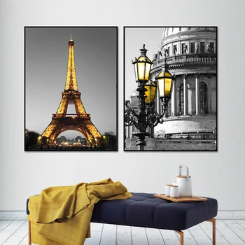 Paryžiaus Fotografijos Spausdinamos Pilkos ir Aukso Plakatų Galerija drobės tapybos Sienos Menas Nuotraukas Kambarį Namo sienų Dekoras