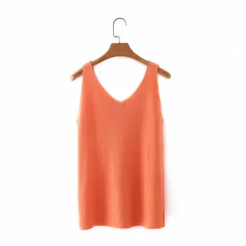 Plus size v-kaklo, megzti juoda oranžinė prarasti moterų tshirts 2021 naujas vasaros laisvalaikio moteriški berankoviai t marškiniai, moterų topai marškinėliai