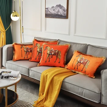 Prancūzijos Žirgų Oranžinės spalvos Pagalvėlės Dangtis Europos Dizaino Kutai Užvalkalai Padengti Namų Sofos Villa Palace Dekoro 30X50cm 45X45cm