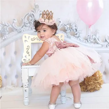 Princesė Mergina dėvėti Rankovių Lankas Suknelė 1 metų gimtadienio Bamblys Kostiumas Vasaros Renginių Proga vestidos kūdikių