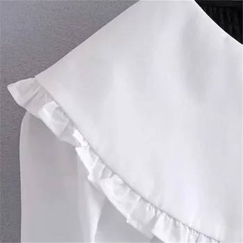 PSEEWE Za Kratinys Juoda Balta Moterų Marškiniai 2021 Pynimas Mielas ilgomis Rankovėmis Pasėlių Viršų Moteriška Peter Pan Apykaklės Prašmatnus Moteris Palaidinė