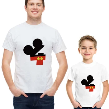 Puikus Šeimos Vasaros Drabužių trumpomis Rankovėmis Atsitiktinis Balta O-kaklo Mickey Mouse Gražių Numerių Spausdinti Unisex Tshirts Tėvo Vaikai Tees