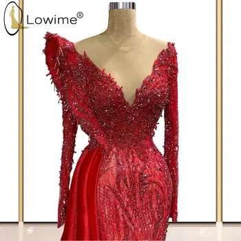 Raudonos Granulės Undinė Vakaro Suknelės 2021 Mulsim ilgomis Rankovėmis Iliuzija, O Kaklo Saudo Arabija Prom Šalis, Chalatai Oficialią Suknelės Moterims