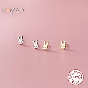 ROMAD Minimalistinio 925 Sterling Silver Mini Mažos Meilės Širdis Stud Auskarai Moterims, Madingų Papuošalų Cute Bunny Ears Papuošalai