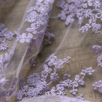 Romantiška violetinė gėlių siuvinėjimas akių nėrinių audinys Minkštas verpalų, tiulio, nėrinių audinys mergina suknelė wonmen drabužių medžiagų 50x140cm