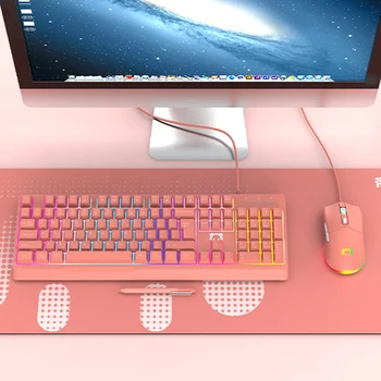 Rožinė Mechaninė Žaidimų Klaviatūra 104 Klavišai USB Laidinio Žaidėjus Klaviatūros RGB Apšvietimas Mechaninė Klaviatūra PC Nešiojamas Kompiuteris