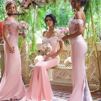 Rožinė Nėriniai Vestido De Festa 2021 naujas Undinė Bridesmaid Dresses Grindų Ilgis Užsakymą Ilgas Šalis Suknelė Pigūs Bridesmaid, Chalatai