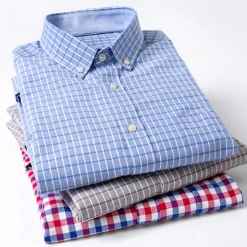 Rudenį Naujų Produktų Verslo Atsitiktinis Oksfordo Tekstilės vyriški Marškiniai ilgomis rankovėmis Slim Jaunimo Pledas Aikštėje Marškiniai Minkšta Oda-draugiškas Viršūnės