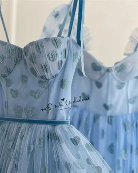 Rūbeliai de Kokteilis Šviesiai Mėlynos spalvos Trumpas Prom Dresses Derliaus 2021 Arbata Ilgis Vakare Šalies Chalatai Vestido de Fiesta de Boda Dirželiai