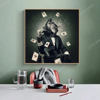 Rūkymas beždžionė sienos meno žaisti kortelės, plakatai, spausdinami ir sienų tapyba už namų dekoro