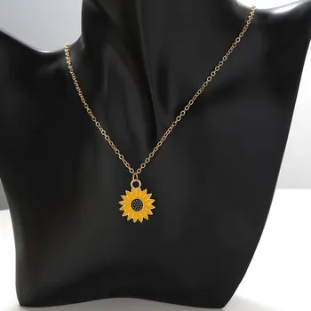 Saulėgrąžų Daisy Karoliai Moterų Korėja Sun Flower Aukso Karoliai Pakabukas Mergina Unikalaus Dizaino Papuošalai Dovana Draugui