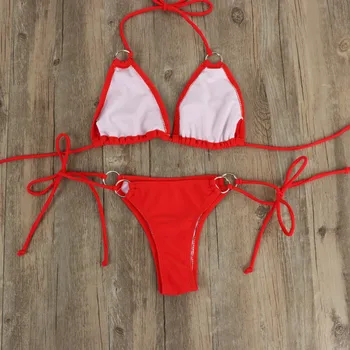 Seksualus Oranžinės spalvos maudymosi Kostiumėliai, Bikini Moterims vientisos Spalvos Nėriniai-up Tvarstis Apynasrio maudymosi kostiumėlį Bikini 2021