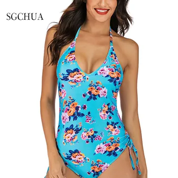 Seksualus Tvarstis vientisi maudymosi kostiumėlį Strpless Backless Kūno Bikini Gėlių Spausdinti Push Up maudymosi Kostiumėliai, Aukštos Iškirpti Maudymosi Kostiumai Giliai V5XL