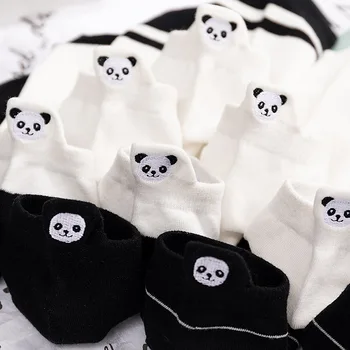 Siuvinėjimo Panda Sox Valtis Kojinės Juokingas Mielas Harajuku Divertidos Kawaii Balta Juoda Calcetines Mujer Kulkšnies Sokken Chaussette Femme