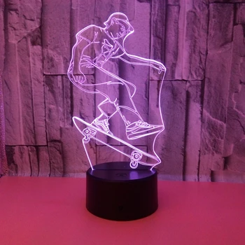 Skate Nuobodu Motoroleris Formos 3D Iliuzija Lempos Daugiaspalvis LED Stalas Stalo Naktį Šviesos su 