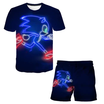 Sonic Marškinėliai Vaikams Drabužių Rinkiniai Viršūnes+Kelnės Rinkiniai Mergaitėms Tshirts Vaikai Šortai sportinis Kostiumas Kūdikių Berniukų marškinėliai 4 5 6 7 8 9-14 Metų