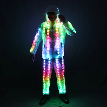 Spalvotas Pixel LED Žibintai, Striukę, Paltą, Kelnes Kostiumai Kostiumas Šviesiai IKI Rave Kūrybos Išorinis Etape Kostiumas Kalėdos Šalis Išgalvotas Suknelė