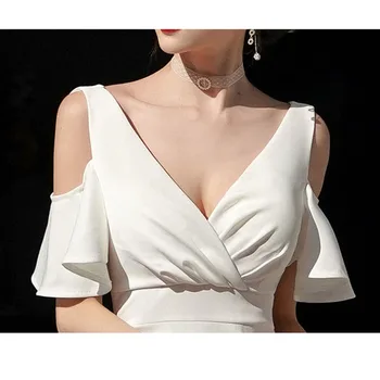 Suknelė Vestido De Mujer Vasaros Apdaras Femme Moterims 2021 Fiesta Žuvies Uodega Splitas Šakių Kutas V-Kaklo Stebėjimo Elegantiškas Baltas Juodas