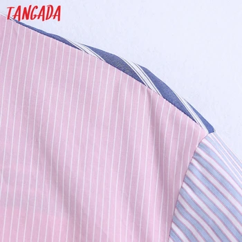 Tangada 2021 m. Vasarą Moterys Rožinė Dryžuota Pasėlių Palaidinės Derliaus Trumpas Rankovės Rišti Hem Moterų Marškiniai, Elegantiškos Viršūnes BE642
