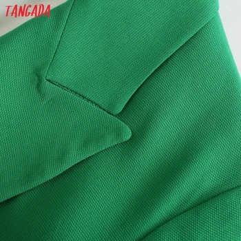 Tangada Moterų 2021 vientisos Žalios spalvos Švarkas Kailis Derliaus Dvigubo Breasted ilgomis Rankovėmis Moteriška Viršutiniai drabužiai Prašmatnus Viršūnes 2W57