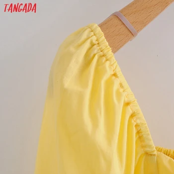 Tangada Moterų Retro Geltona Pasėlių Marškinėliai su Brūkšniu Trumpas Rankovės 2021 M. Vasarą Prašmatnus Seksuali Moteris Slim Marškinėliai Topai 2L33
