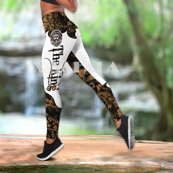 Tatuiruočių Karalius Liūtas Meno Legings Dviejų dalių Jogos Rinkinį Moterims 3D Spausdinimo Vest Tuščiaviduriai Iš Bako Viršuje Aukšto Juosmens Legging Vasaros Atsitiktinis Sporto-1