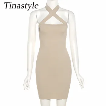 Tinastyle Off Peties Seksualus Bodycon Vasaros Suknelė Moterims Kryžiaus Tvarstis Stebėjimo Mini Suknelė Kietas Streetwear Atsitiktinis Suknelės, Šaliai
