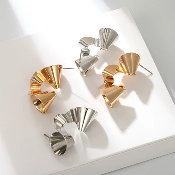TMXK angelas Geometrinių elementų nereguliarus auskarai paprastas aukso mados sidabro ponios vėduoklės formos trumpas auskarai papuošalai ez221