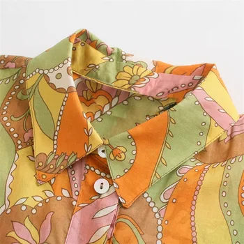 TRAF Moterų 2021 Mados Gėlių Margumynas Atsitiktinis Marškinėliai Pleistras Kišenėje Asimetriškas mygtuką Viršūnes Streetwear