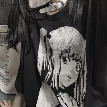Trumpas Rankovės marškinėliai Moteriška 2021 M. Vasaros Anime ir Animacinių filmų Merginos Dviejų Matmenų Juoda Studentų Merginos Top Tees Mados Harajuku Stilius