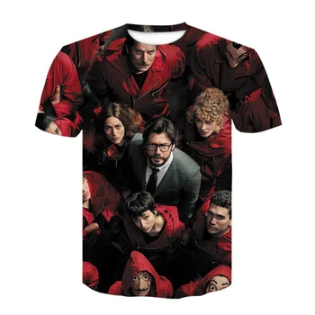 Tshirts Vyrams trumpomis Rankovėmis Namas Popieriaus Marškinėliai Vyrams Juokinga, 3D Dizaino, La Casa De Papel Marškinėliai Pinigų Heist Tees Tv Serialas T-shirt