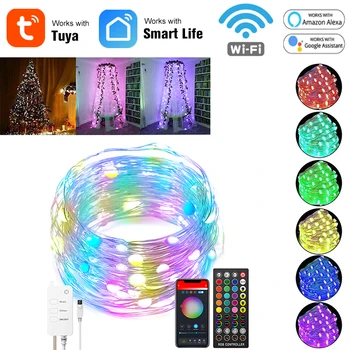 Tuya Smartlife LED String Žibintai Kalėdinė Dekoracija RGB Pasakų String Žibintai, WIFI, Bluetooth Nuotolinio Valdymo Alexa 