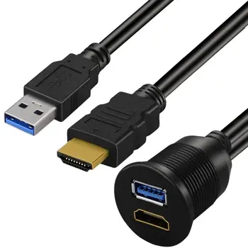 USB 3.0 / HDMI suderinama su HDMI-suderinama + USB3.0 AUX Pratęsimo Dash Skydelis Vandeniui Automobilių Flush Mount Kabelis