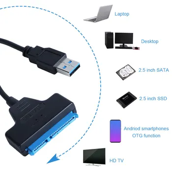 USB 3.0 SATA 3 Kabelis Sata į USB 3.0 Adapteris, Iki 6 Gb / s Paramos už 2,5 Colio Išorinis SSD HDD Kietąjį Diską 22 Pin Sata III Kabelis