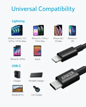 USB C Žaibo Kabelis, Anker Naujas Nailono USB-C Žaibo Krovimo Laidas iPhone Pro 11/X/XS/XR / 8 Plius/AirPods Pro