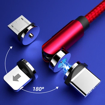 USB Magnetinio Kabelis 540 Pasukti Micro USB C Tipo Magnetinių Krovimo Laidas Iphone Xiaomi 2.4 Įkroviklio, Telefonų 3 1. Alkūnė Kabelis