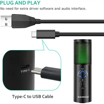 USB RGB Žaidimų Mikrofonas Transliacijos Mic PC,PS4,MAC,Zero Latency Stebėsenos, 2 Pikapas Modelius Įrašymo Microfono su Mute