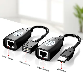 USB RJ45 Ethernet Cable Male & Female USB 2.0 Extender Tinklo Kartotuvu Kabelis Suderinamumo Kamera, Klaviatūra, Pelė USB Įrenginys