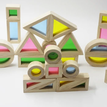 Vaikų Ikimokyklinio Montessori Spalvingi Mediniai Blokai Žaislų Rinkinys Krovimas Žaidimas