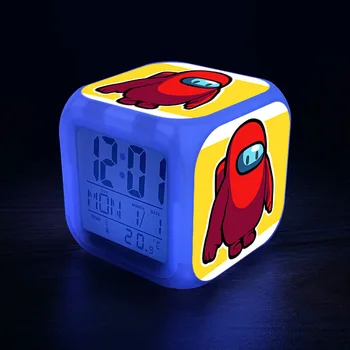 Vaikų Žaidimas Cartoon Tarp Mūsų Led Skaitmeninis 7 Spalvų Keitimas Naktį Šviesos Žadintuvas Studentų Stalo Laikrodis su Termometru