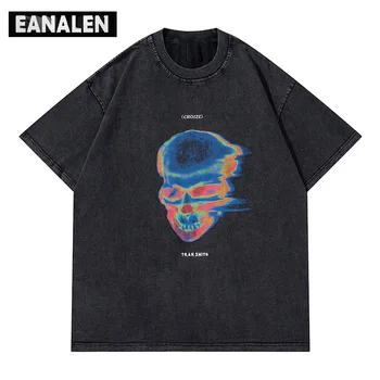 Vasaros vyrų kaukolės grafinis T-shirt grafiti tie dažai nelaimę Punk & rock Gotikos drabužių populiarus trumparankoviai marškinėliai negabaritinių