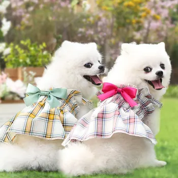 Vasaros Šunelis Suknelė Bowknot Pledas Spausdinti Klostuotas Sijonas Mažų Šunų Sijonai Princesė Dress Saldus Šuniuką Šunų Drabužius Ropa Perro