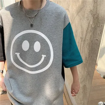 Vasarą Laisvas Trumpas Rankovės Negabaritinių marškinėliai Moterims Smiley Veido Spausdinimo Kawaii Anime Harajuku korėjos Mados Grafinis T Marškinėliai