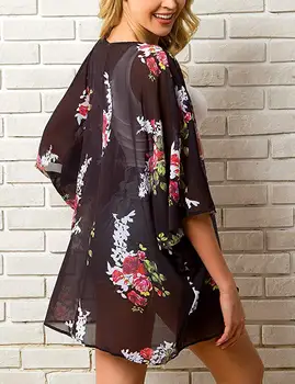 Vasarą Moterys Šifono Gėlių Kimono Paplūdimio Cardigan Vien Padengti Iki Maudymosi Kostiumėliai, Ilgas Palaidinė, Marškiniai, Moterų Topai
