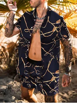 Vasarą Vyrai Havajų Rinkiniai Spausdinimo 2021 trumpomis Rankovėmis Mygtuką Marškinėliai Paplūdimio Šortai Streetwear Atsitiktinis Mens Kostiumas, 2 vnt. M-3XL