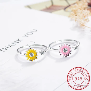 Vestuviniai Žiedai Anillos 925 Sterling Žiedai Moterims Saulėgrąžų Dizainas, Vintage Tailando Papuošalai Atidaryti Žiedas Meilužis-Geriausia Dovana