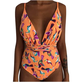 Vientisas maudymosi kostiumėlis Moterų 2021 Naujas Seksualus Gilus V Dirželis Bikini Spausdinimo vientisas maudymosi kostiumėlis Tvarstis Bikini Купальник 2021